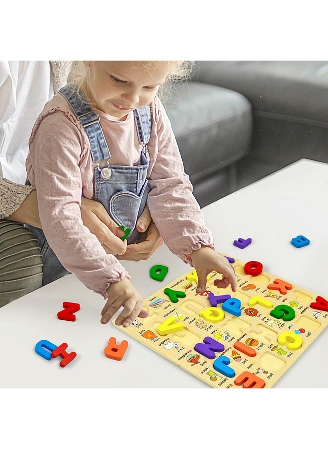 Smoneo - Smoneo Wooden 26 Letters Upper Case Alphabet ABC Puzzle Board for Toddlers 3-5 Years Old, Preschool Boys & Girls Educational Learning Letter Toys, Sturdy Wooden Construction - Image 1