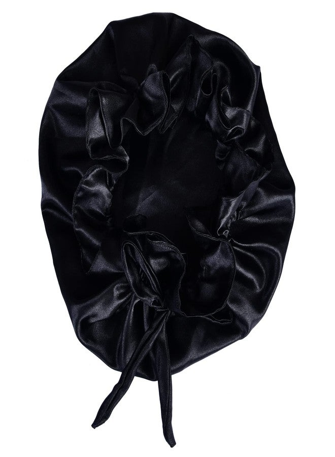 NNR Satin Silk Premium Hair Bonnet Double Layered Sleeping Cap for Women and Girls - Pack of 1, Black - Image 1