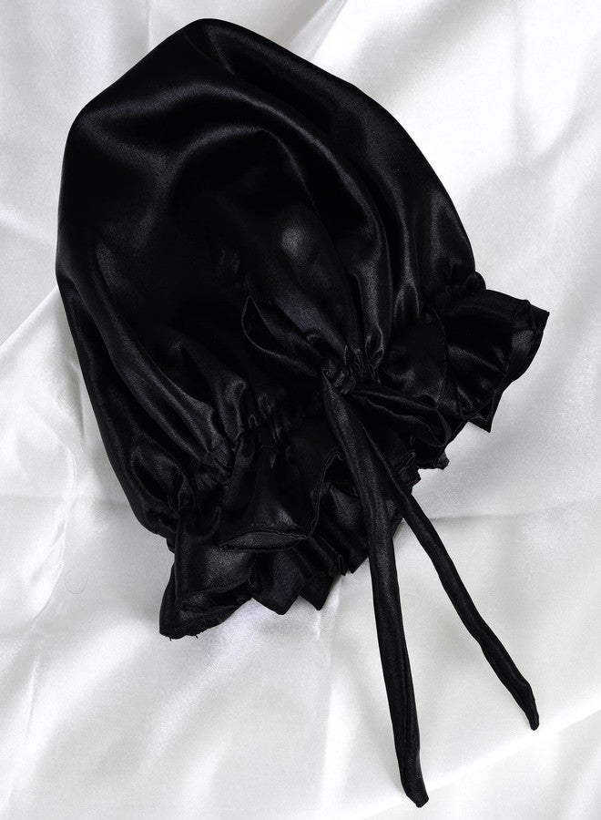 NNR Satin Silk Premium Hair Bonnet Double Layered Sleeping Cap for Women and Girls - Pack of 1, Black - Image 2