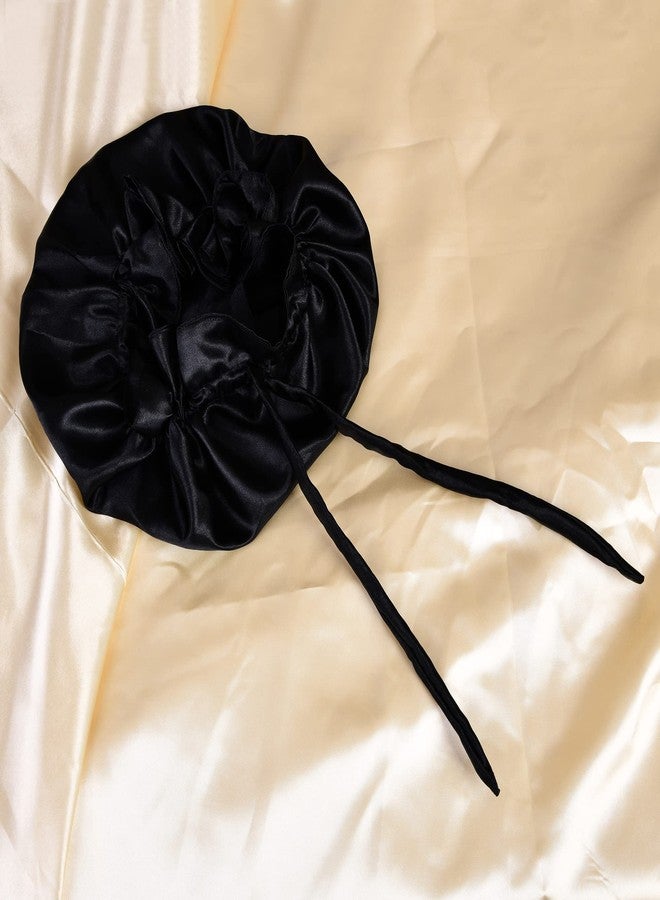 NNR Satin Silk Premium Hair Bonnet Double Layered Sleeping Cap for Women and Girls - Pack of 1, Black - Image 3