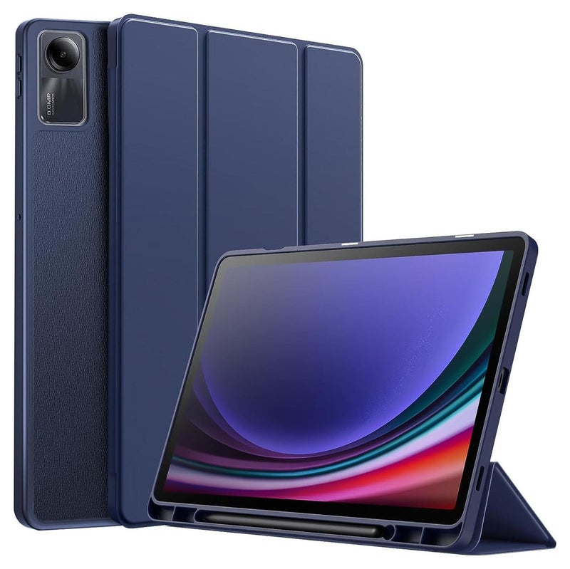 كيس جراب لتابلت ريدمى  باد اس ايى 11 2024- بوصة ، جراب ذكى مذود بحامل للقلم فاخر مقاوم للصدمات ، جراب قلاب ، غطاء خلفي ناعم من البولي يوريثان الحراري (ازرق) - Image 1