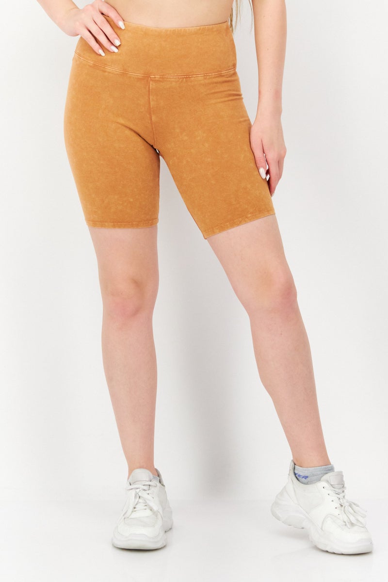 Billabong Women Plain Print Biker Shorts, Brown - Image 1