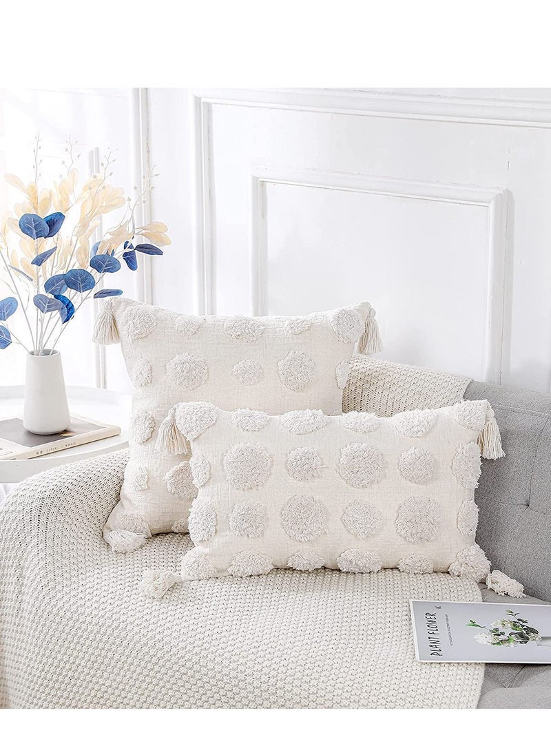 Y&D 1 PCS Pillow Covers of White Tufted Throw, with Tassel 12x20 inch, Soft Cream Chenille Decorative Lumbar Cushion Case Pillowcase for Couch Sofa Bedroom Living Room Farmhouse  - Image 2