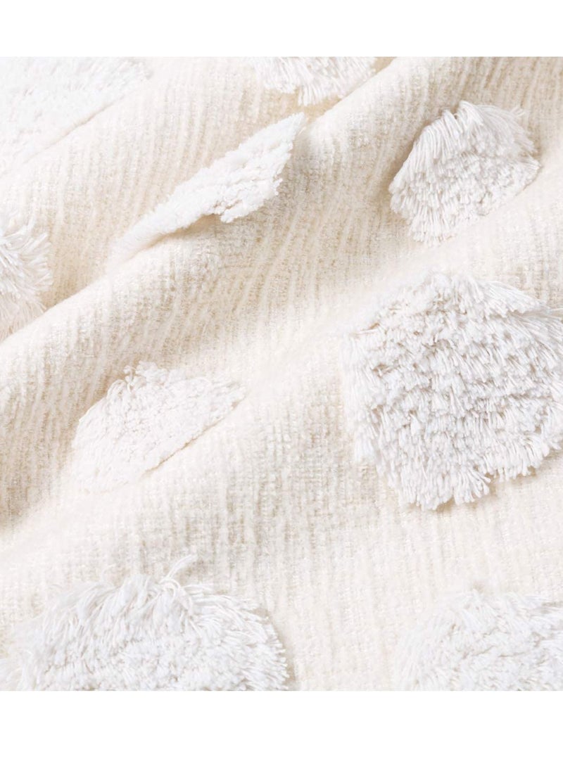 Y&D - 1 PCS Pillow Covers of White Tufted Throw, with Tassel 12x20 inch, Soft Cream Chenille Decorative Lumbar Cushion Case Pillowcase for Couch Sofa Bedroom Living Room Farmhouse - Image 1