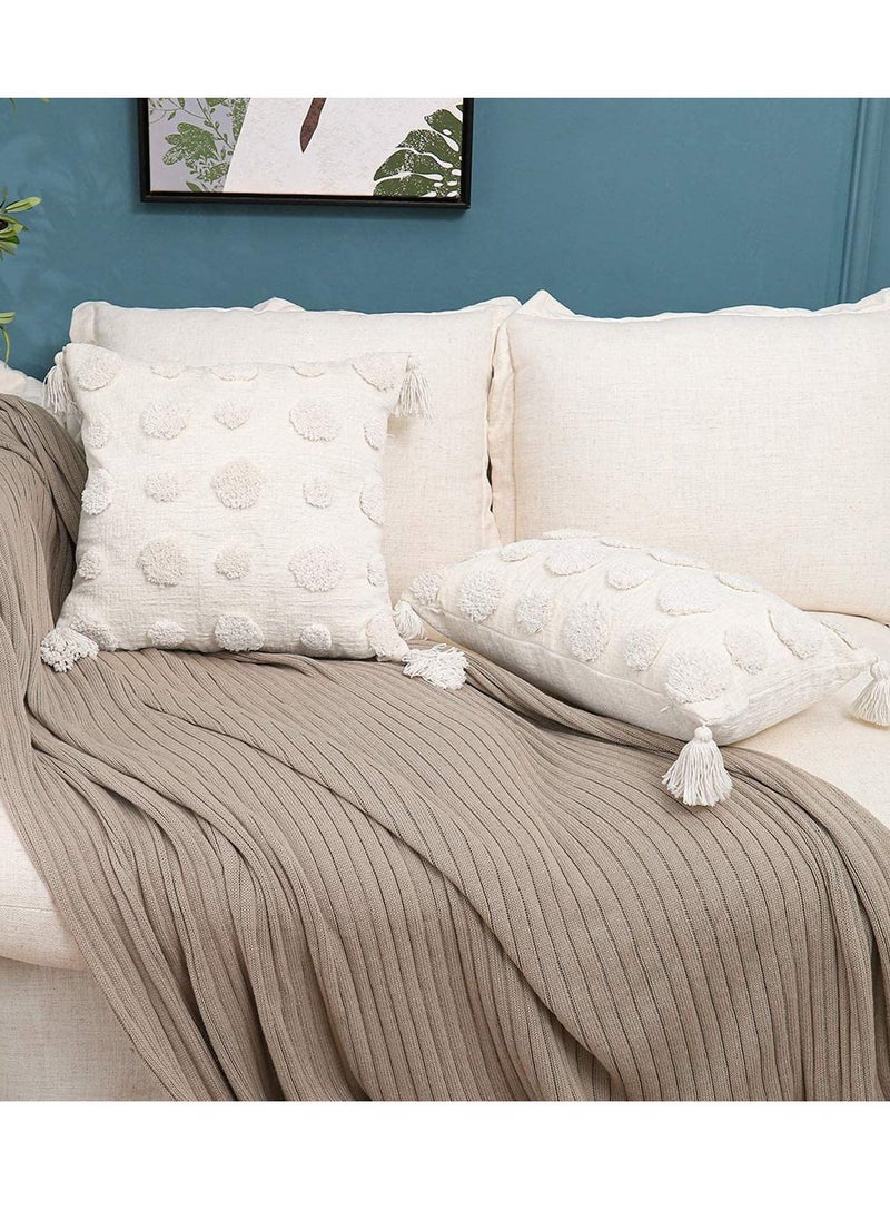 Y&D 1 PCS Pillow Covers of White Tufted Throw, with Tassel 12x20 inch, Soft Cream Chenille Decorative Lumbar Cushion Case Pillowcase for Couch Sofa Bedroom Living Room Farmhouse  - Image 3