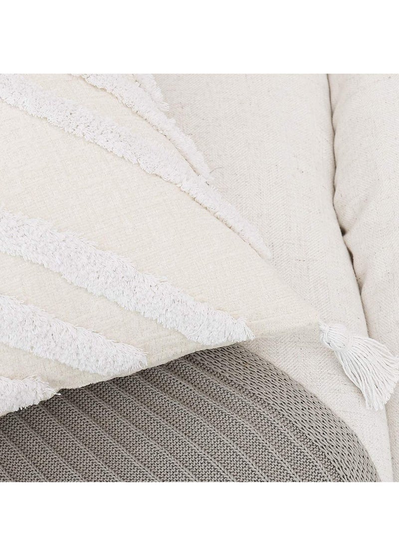 Y&D - 1 PCS Pillow Covers of White Tufted Throw, with Tassel 12x20 inch, Soft Cream Chenille Decorative Lumbar Cushion Case Pillowcase for Couch Sofa Bedroom Living Room Farmhouse - Image 1