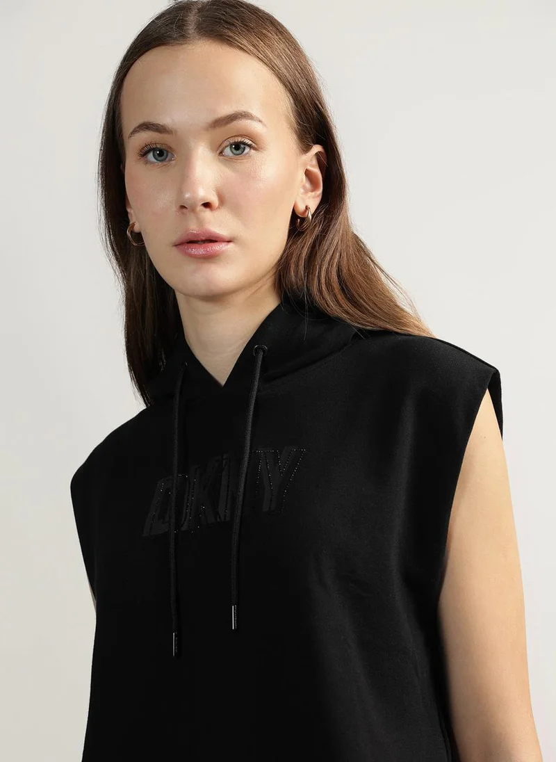 DKNY Sport Logo Printed Layered Outline Hoodie
