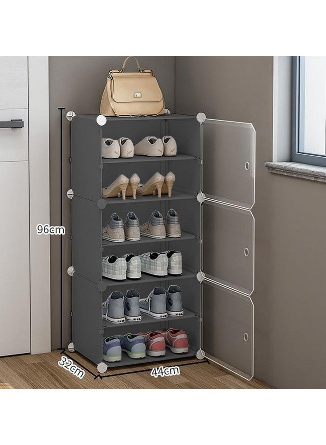 Zemic Portable Shoe Rack for Home Plastic with Door,Adjustable Plastic Shoe Rack for Bedroom/Outdoor Waterproof, Shoe Storage Organizer,High-Density PP Frame for Stability (6-SHELF-3-DOOR, Grey) - Image 2