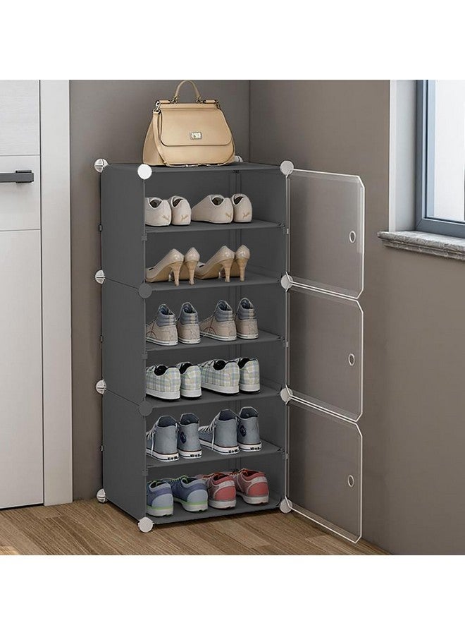 Zemic Portable Shoe Rack for Home Plastic with Door,Adjustable Plastic Shoe Rack for Bedroom/Outdoor Waterproof, Shoe Storage Organizer,High-Density PP Frame for Stability (6-SHELF-3-DOOR, Grey) - Image 1