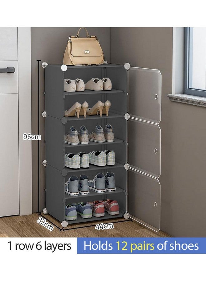 Zemic Portable Shoe Rack for Home Plastic with Door,Adjustable Plastic Shoe Rack for Bedroom/Outdoor Waterproof, Shoe Storage Organizer,High-Density PP Frame for Stability (6-SHELF-3-DOOR, Grey) - Image 3
