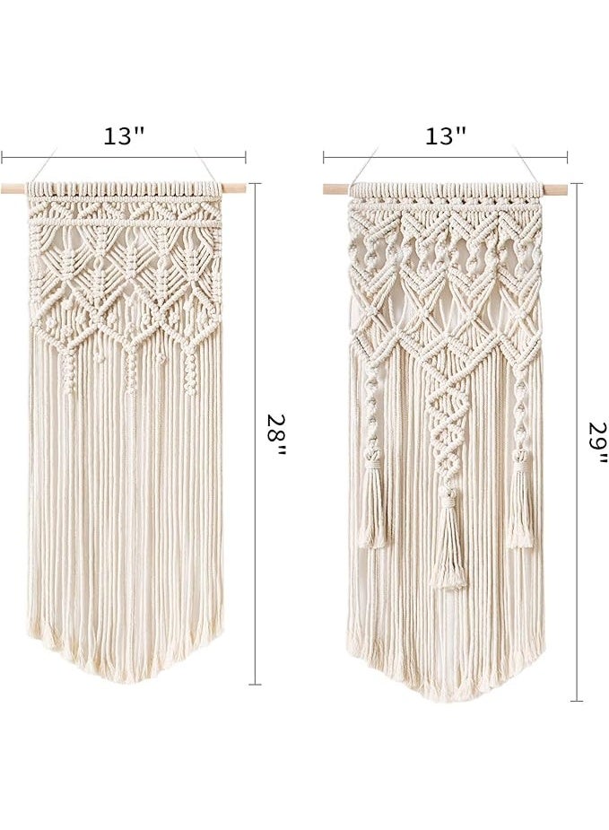 انتيكيانو طقم ديكور حائط مكرمية يدوي – 2 قطعة بتصميم هندسي بوهيمي من خيوط القطن الطبيعي – 71 × 33 سم - Image 2