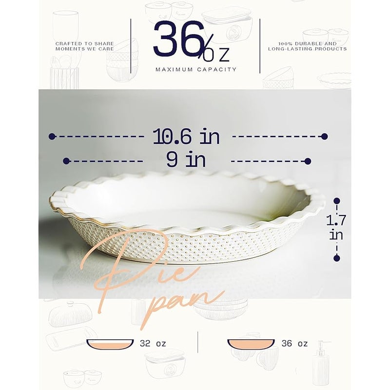 getstar Ceramic Pie Pan, 9 inch Pie Dish for Baking, Non-Stick, Oven & Dishwasher Safe, Farmhouse Decor Quiche Baking Dish, Pie Plate, Deep Dish Pie Pan (Embossed Dots) - Image 5