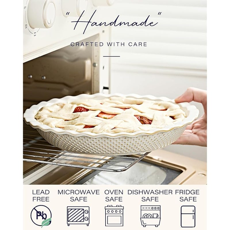 getstar Ceramic Pie Pan, 9 inch Pie Dish for Baking, Non-Stick, Oven & Dishwasher Safe, Farmhouse Decor Quiche Baking Dish, Pie Plate, Deep Dish Pie Pan (Embossed Dots) - Image 4