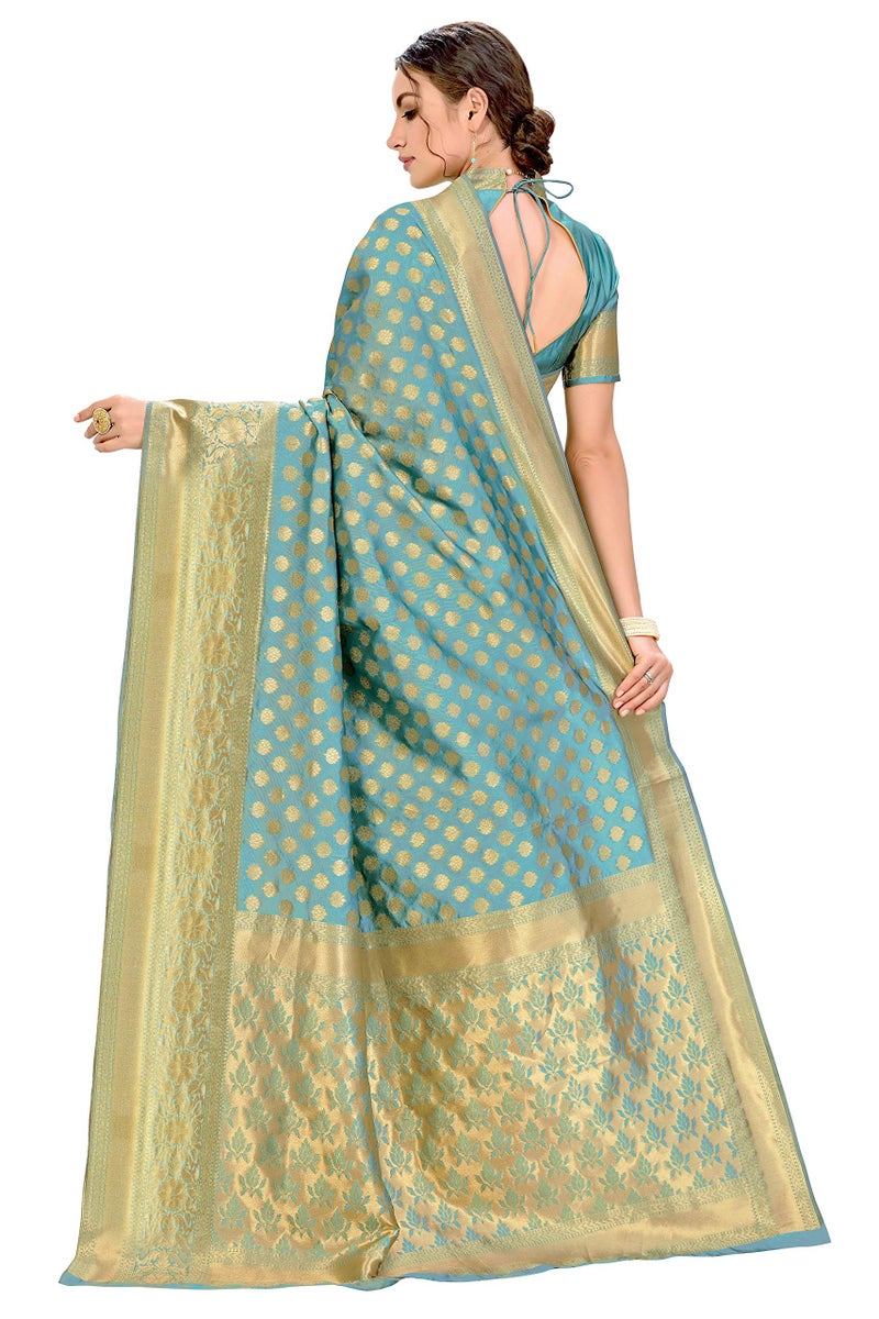 Glory Sarees Women's Woven Pure Soft Kanjivaram Silk Saree Banarasi Style With Blouse Piece for Wedding (kara115pastelgreen_Pastel Green) - Image 2