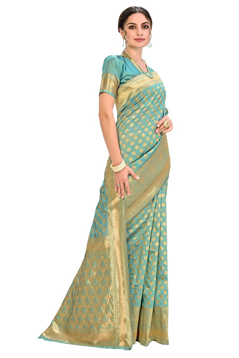Glory Sarees Women's Woven Pure Soft Kanjivaram Silk Saree Banarasi Style With Blouse Piece for Wedding (kara115pastelgreen_Pastel Green) - Image 3
