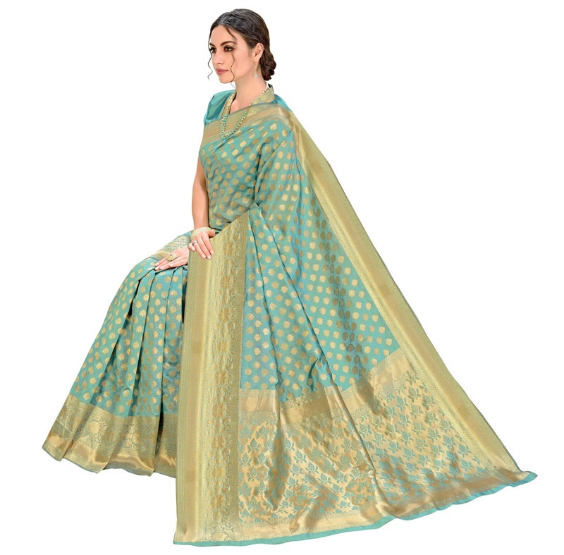 Glory Sarees Women's Woven Pure Soft Kanjivaram Silk Saree Banarasi Style With Blouse Piece for Wedding (kara115pastelgreen_Pastel Green) - Image 4