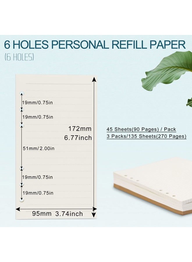 Toplive A6 Refill Paper, [3 Pack] 100GSM Thick Refillable Paper 6 Hole Filler Inserts Loose Leaf Paper 135 Sheets (270 Pages) for 6 Ring Binder Journal Notebook-Lined Paper - Image 2