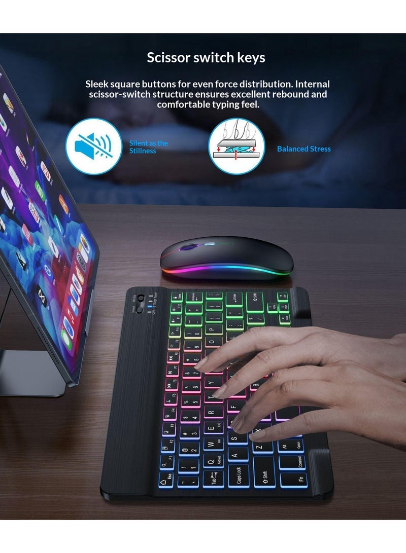 كومبو لوحة مفاتيح و ماوس لاسلكي بلوتوث مع إضاءة خلفية RGB و نقش ليزر عربي - لوحة مفاتيح شاحنة نحيفة بإضاءة خلفية متعددة الألوان، متوافقة مع أجهزة iOS و أندرويد و ويندوز - Image 5