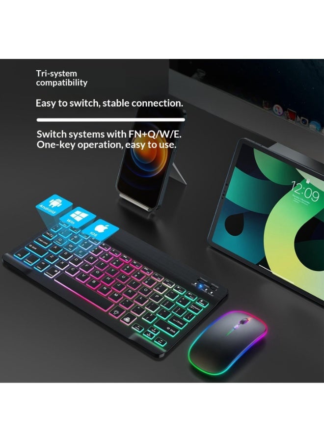 كومبو لوحة مفاتيح و ماوس لاسلكي بلوتوث مع إضاءة خلفية RGB و نقش ليزر عربي - لوحة مفاتيح شاحنة نحيفة بإضاءة خلفية متعددة الألوان، متوافقة مع أجهزة iOS و أندرويد و ويندوز - Image 4