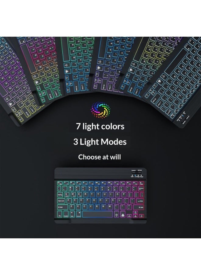 كومبو لوحة مفاتيح و ماوس لاسلكي بلوتوث مع إضاءة خلفية RGB و نقش ليزر عربي - لوحة مفاتيح شاحنة نحيفة بإضاءة خلفية متعددة الألوان، متوافقة مع أجهزة iOS و أندرويد و ويندوز - Image 3