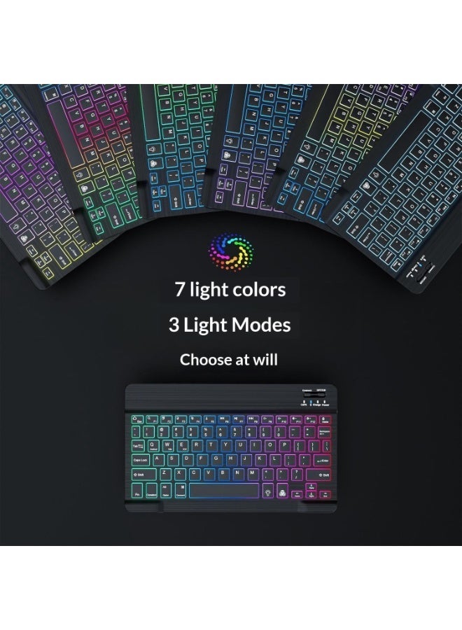 كومبو لوحة مفاتيح و ماوس لاسلكي بلوتوث مع إضاءة خلفية RGB و نقش ليزر عربي - لوحة مفاتيح شاحنة نحيفة بإضاءة خلفية متعددة الألوان، متوافقة مع أجهزة iOS و أندرويد و ويندوز - Image 4