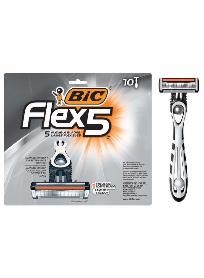 Bic شفرات حلاقة فليكس 5 القابلة للاستخدام لمرة واحدة للرجال، شفرات 5 شفرات طويلة الأمد لحلاقة ناعمة ومريحة، شفرات حلاقة، 10 قطع - Image 1
