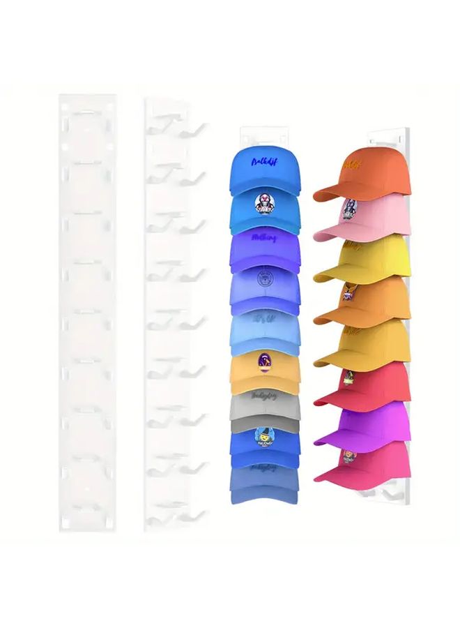 White Heavy Duty Wall Mounted Baseball Cap Rack Holds 18 Hats Multi Tier Space Saving Organizer No Tools Installation - Image 1
