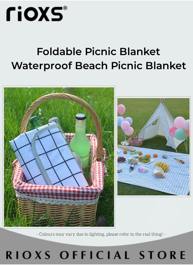 RIOXS - Picnic Blanket,Outdoor Foldable Blankets,Waterproof Beach Picnic Blanket,Portable Picnic Mat With Disposable Picnic Mats,For Camping Family Park Garden-White 200X200cm; 3-4 Person - Image 1