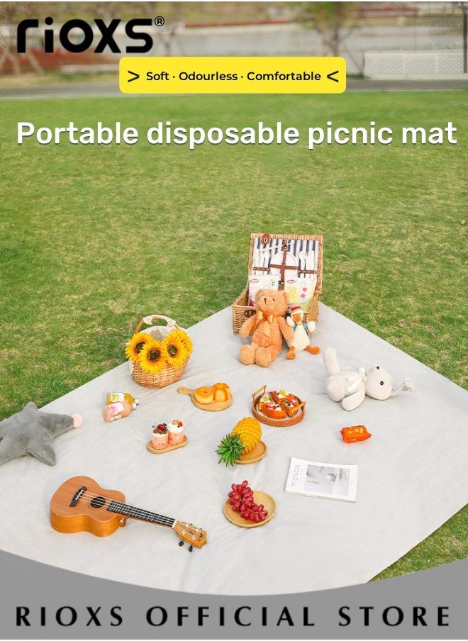 RIOXS - Picnic Blanket,Outdoor Foldable Blankets,Waterproof Beach Picnic Blanket,Portable Picnic Mat With Disposable Picnic Mats,For Camping Family Park Garden-White 200X200cm; 3-4 Person - Image 1