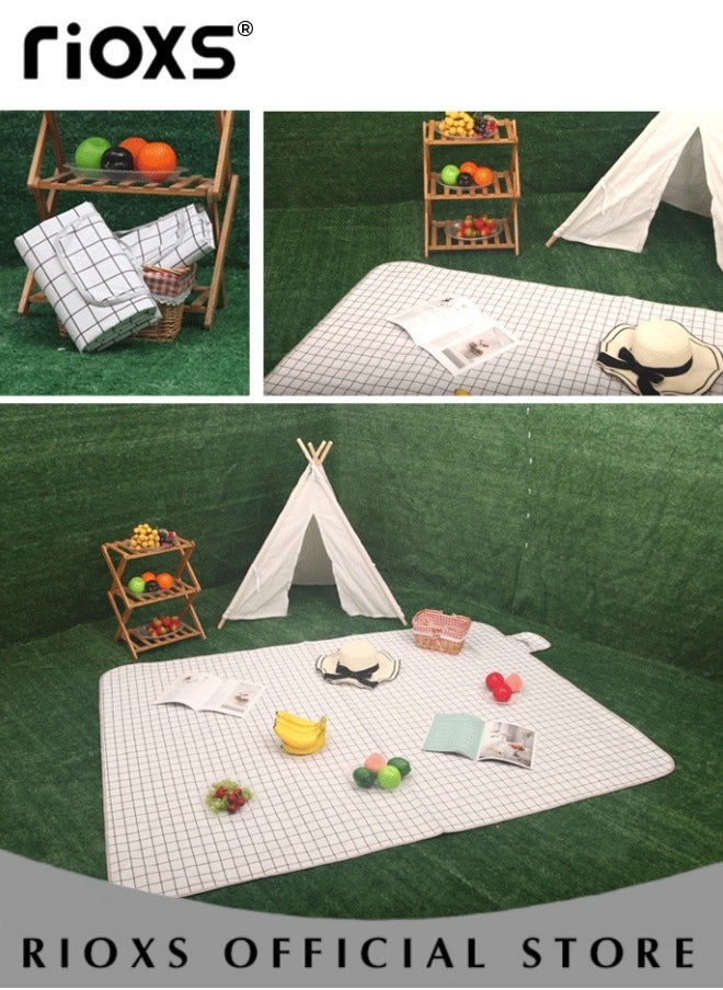 RIOXS - Picnic Blanket,Outdoor Foldable Blankets,Waterproof Beach Picnic Blanket,Portable Picnic Mat With Disposable Picnic Mats,For Camping Family Park Garden-White 200X200cm; 3-4 Person - Image 1