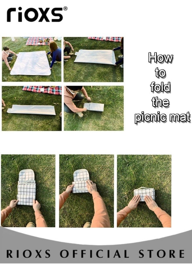 RIOXS - Picnic Blanket,Outdoor Foldable Blankets,Waterproof Beach Picnic Blanket,Portable Picnic Mat With Disposable Picnic Mats,For Camping Family Park Garden-White 200X200cm; 3-4 Person - Image 1