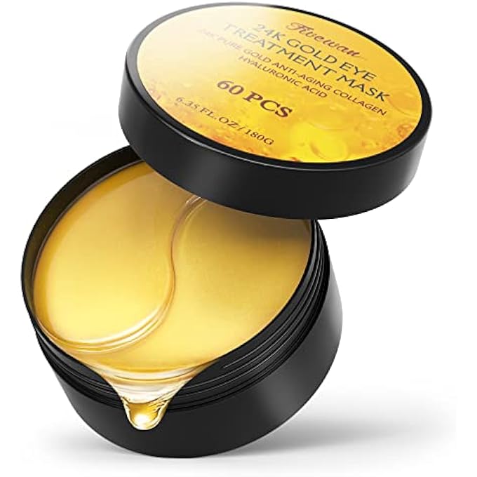 Fivewan 24k Gold Under Eye Patches - 60 Pcs Eye Mask Pure Gold Anti-Ageing Collagen Hyaluronic Acid Under Eye Mask for Removing Dark Circles, Puffiness & Wrinkles Refresh Your Skin - Image 1