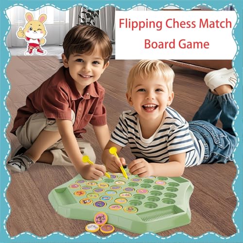 MOROVIK Flipping Chess Match Game – Montessori Memory Matching Board Game for Kids | Educational Animal & Fruit Theme Puzzle with Chips & Sticks | Parent-Child Interactive (Green) - Image 4
