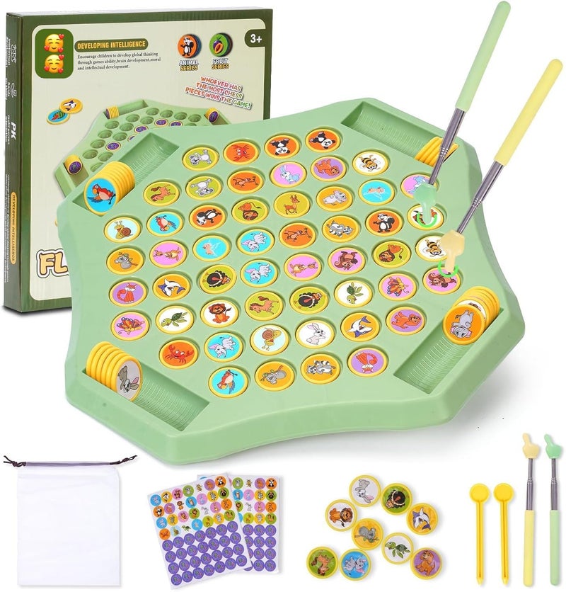 MOROVIK Flipping Chess Match Game – Montessori Memory Matching Board Game for Kids | Educational Animal & Fruit Theme Puzzle with Chips & Sticks | Parent-Child Interactive (Green) - Image 1