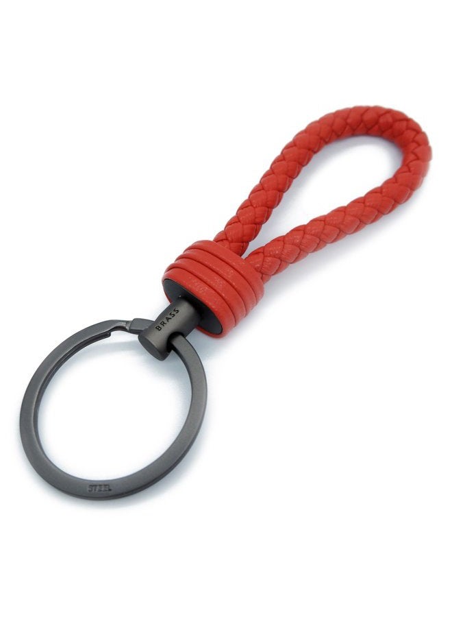 LABEN Key Chain Lambskin Handwoven Genuine Leather Keychain - Red - Image 1