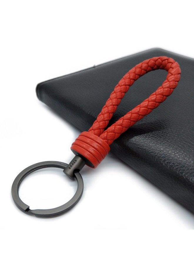LABEN Key Chain Lambskin Handwoven Genuine Leather Keychain - Red - Image 5