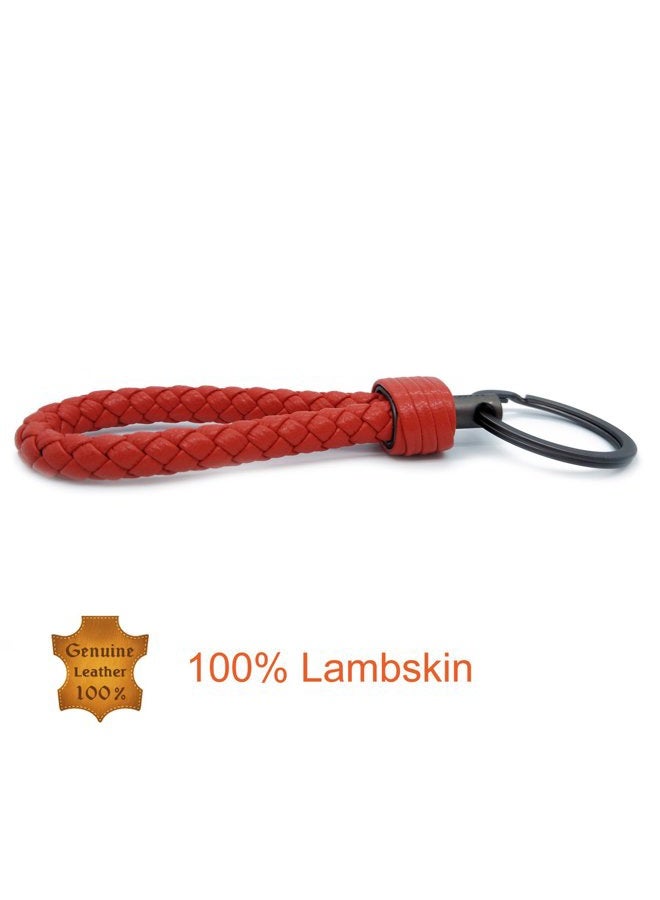 LABEN Key Chain Lambskin Handwoven Genuine Leather Keychain - Red - Image 2
