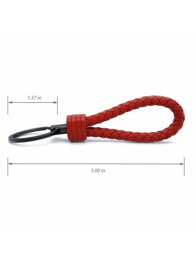 LABEN Key Chain Lambskin Handwoven Genuine Leather Keychain - Red - Image 3