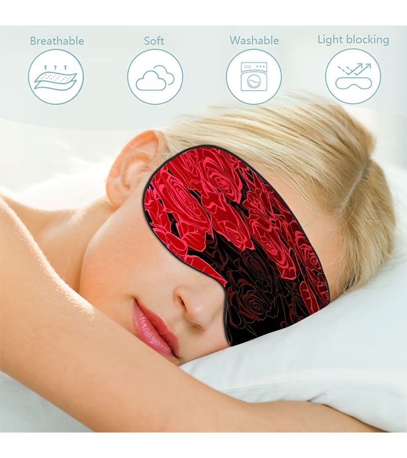 Aesthetic Romantic Red Rose Theme Printed Adjustable Strap Comfortable Sleeping Eye Mask Blindfold For Naps Travel Office Rest And Gifts - Image 2
