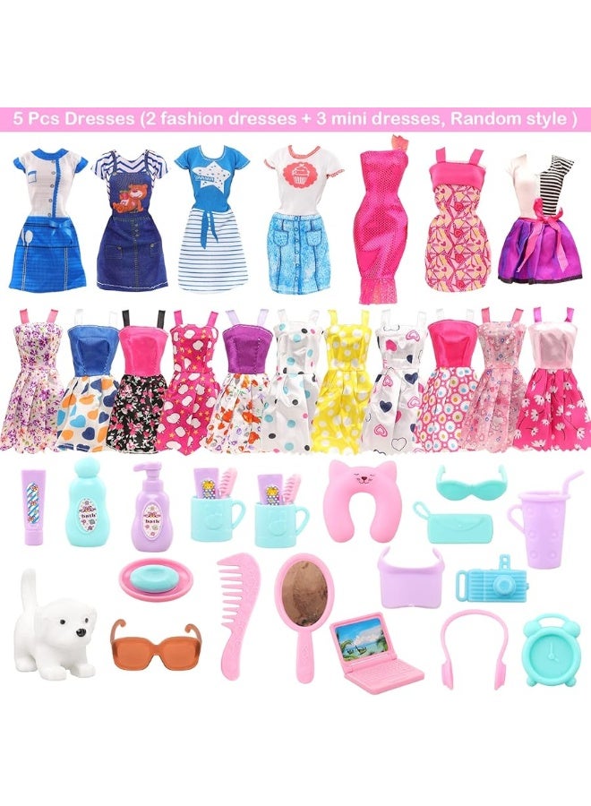 Barwa باروا 32 قطعة حقيبة دمى للسفر ملابس وإكسسوارات لدمية فتاة بطول 11.5 بوصة حاملة سفر للتخزين، تشمل 1 حقيبة 1 حقيبة سفر 23 مستلزمات سفر 5 فساتين 1 جرو 1 كمبيوترâ€¦ - Image 2