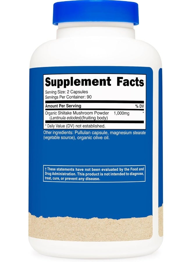 Nutricost كبسولات فطر الشيتاكي العضوي من نوتريكوست 1000 ملغ، 90 حصة - معتمدة من CCOF، نباتية، خالية من الغلوتين، 500 ملغ لكل كبسولة، 180 كبسولة - Image 5