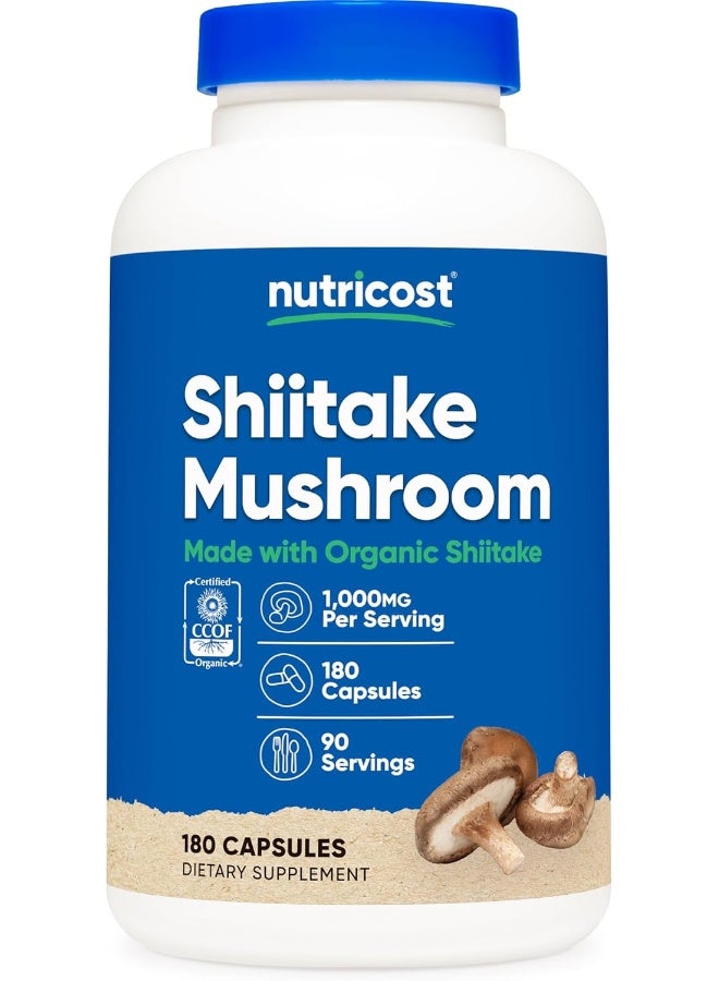 Nutricost كبسولات فطر الشيتاكي العضوي من نوتريكوست 1000 ملغ، 90 حصة - معتمدة من CCOF، نباتية، خالية من الغلوتين، 500 ملغ لكل كبسولة، 180 كبسولة - Image 1