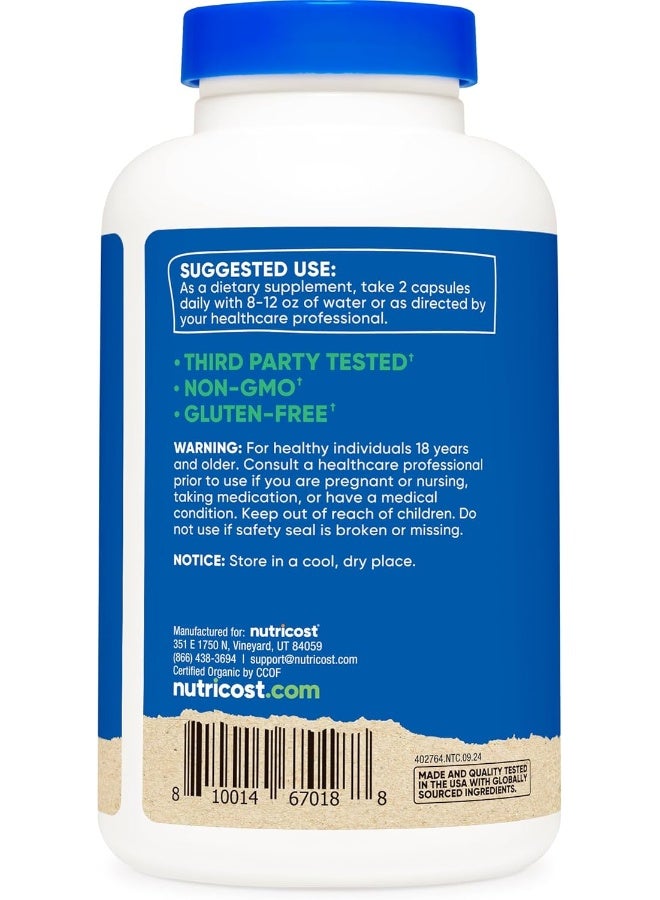 Nutricost كبسولات فطر الشيتاكي العضوي من نوتريكوست 1000 ملغ، 90 حصة - معتمدة من CCOF، نباتية، خالية من الغلوتين، 500 ملغ لكل كبسولة، 180 كبسولة - Image 4
