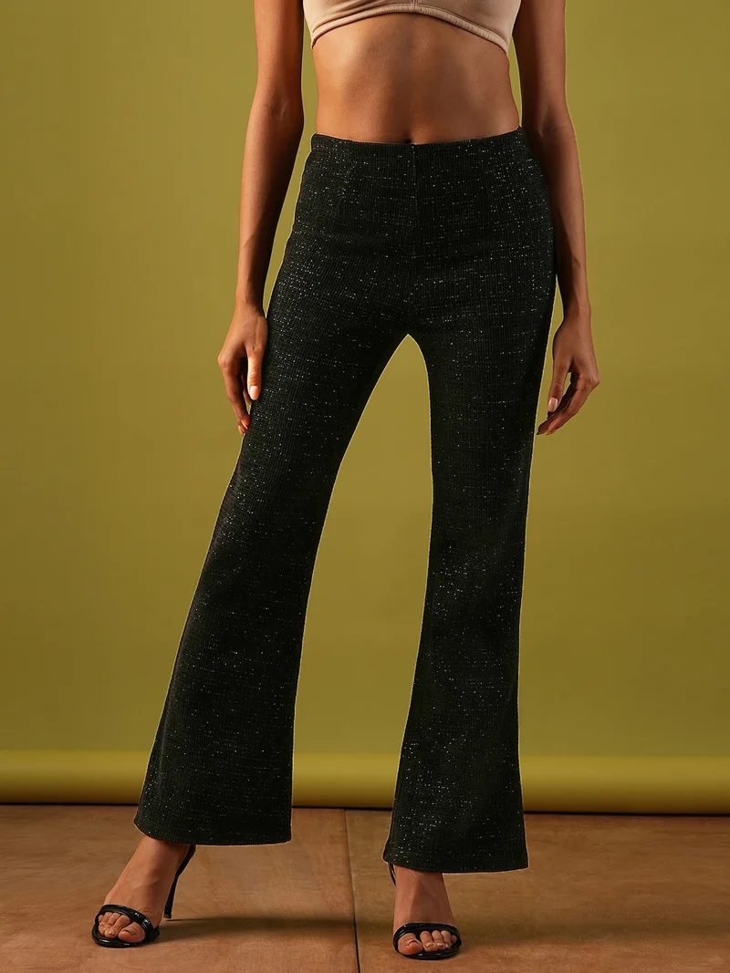 globus Women Mid-Rise Shiny Flared Party Treggings