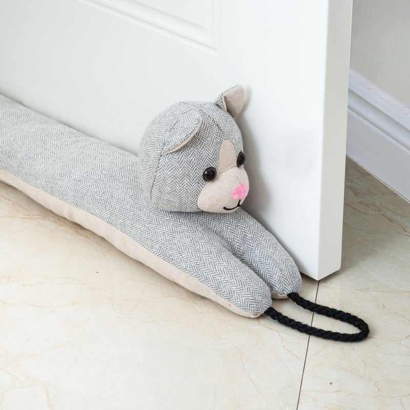 Marwood Under Door Draft Stopper Decorative Wind Stopper 30 inch for Door Window Weighted Animal Air Draft Stopper Snake Noise Blocker for Bottom of Door with Hanging Loops Grey Cat - Image 2