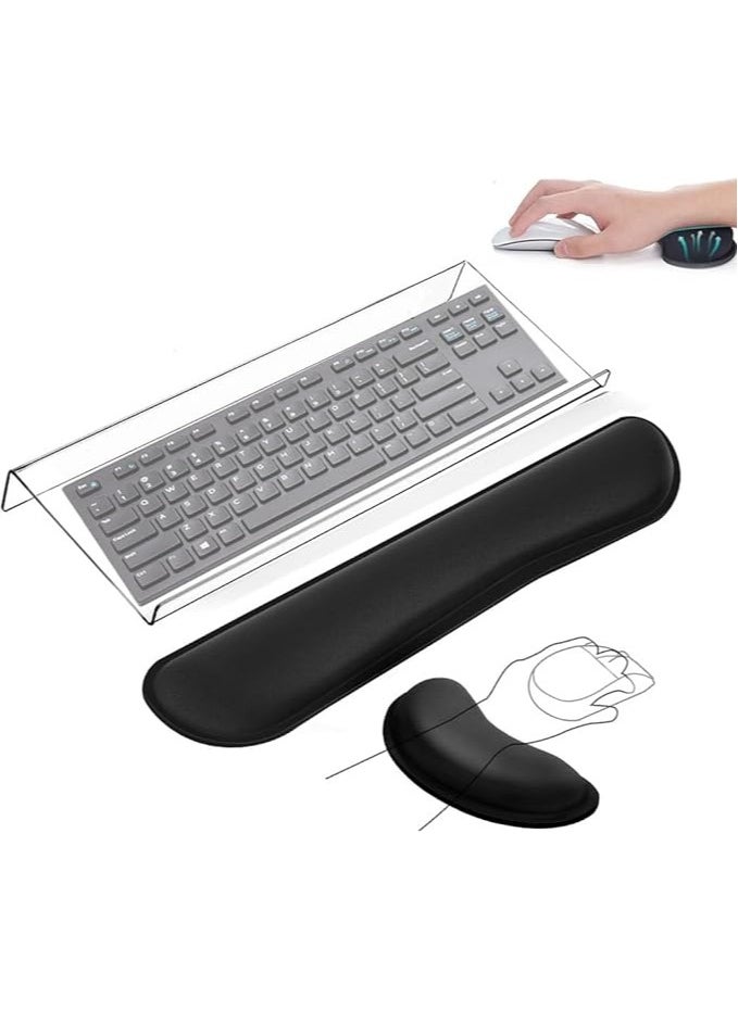 erorex - Clear Computer Keyboard Stand for Desk with Mouse and Keyboard Wrist Rest Pad, 3 PCS Acrylic Ergonomic Keyboard Holder Set for Working, Keyboard Riser with Rubber Strip for Home,Office,School-17.7”x6” - Image 1