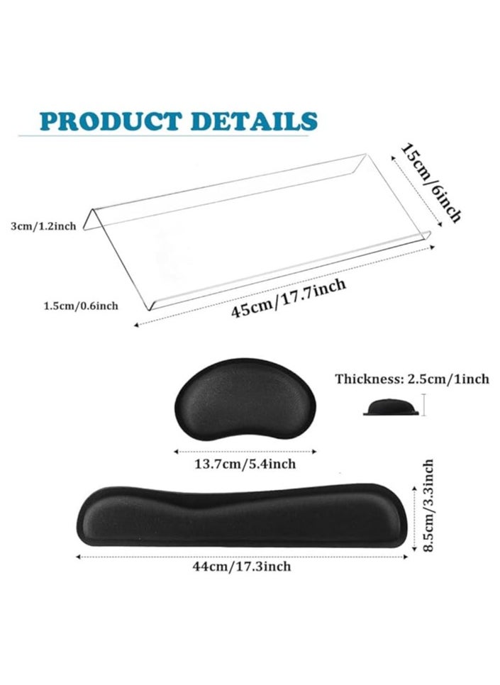 erorex - Clear Computer Keyboard Stand for Desk with Mouse and Keyboard Wrist Rest Pad, 3 PCS Acrylic Ergonomic Keyboard Holder Set for Working, Keyboard Riser with Rubber Strip for Home,Office,School-17.7”x6” - Image 1