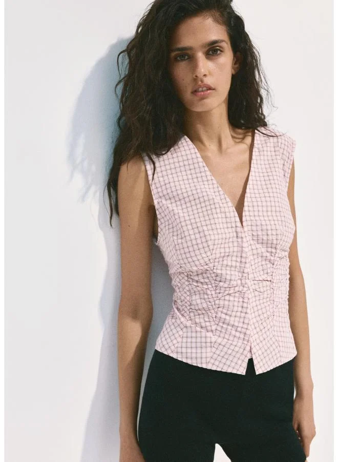 Mango V-Neck Checked Blouse