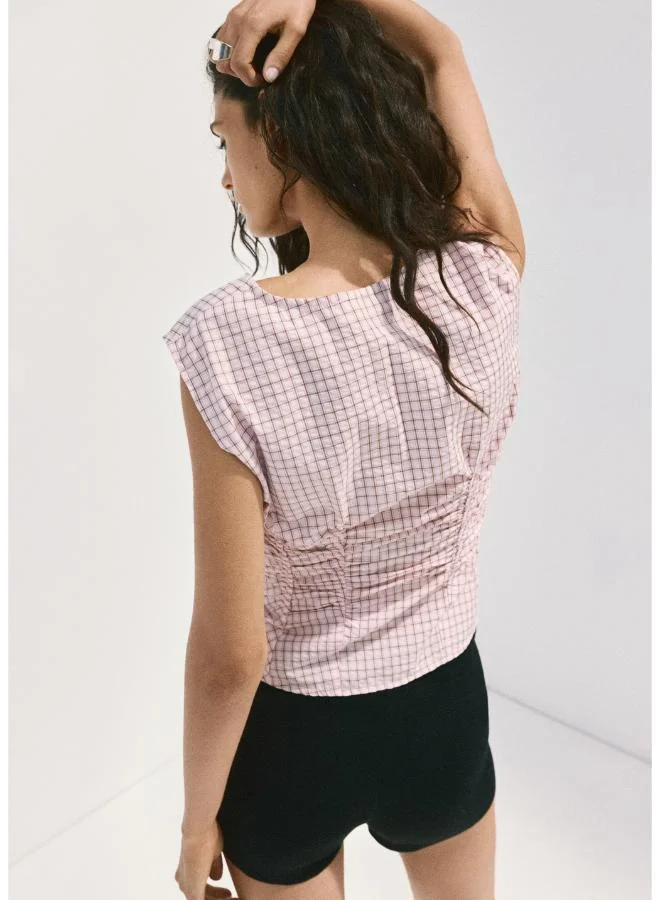Mango V-Neck Checked Blouse