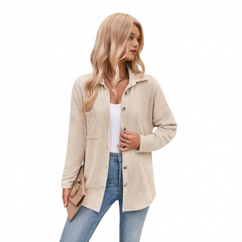 Striped Contrast Pocket Long Sleeve Cardigan Shirt - Image 2
